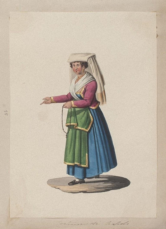 Michela De Vito, Costume of Naples, Original Gouache, 19th Century