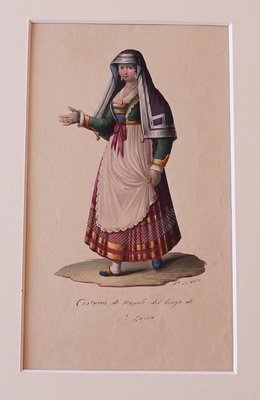 Michela De Vito - Costume of Naples - Original Ink and Watercolor - 1830s-ZCI-899488