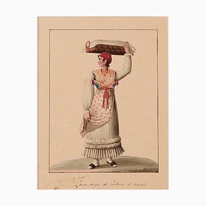 Michela De Vito, Laundress of Naples, 19th-Century, Ink and Watercolor-ZCI-832213