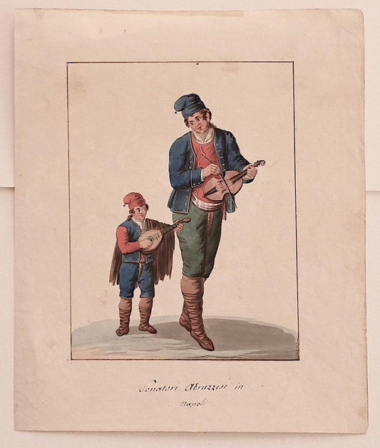 Michela De Vito, Musicians from Abruzzo, Watercolor, 19th Century