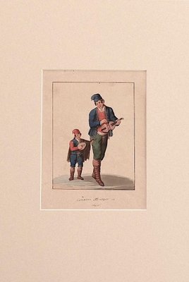 Michela De Vito, Musicians from Abruzzo, Watercolor, 19th Century-ZCI-1781523