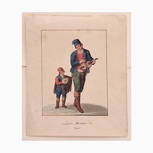 Michela De Vito, Musicians from Abruzzo, Watercolor, 19th Century-ZCI-1781523