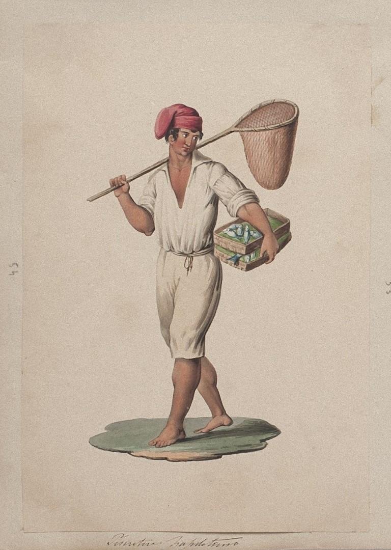 Michela De Vito, Neapolitan Fisherman, Gouache, 19th Century