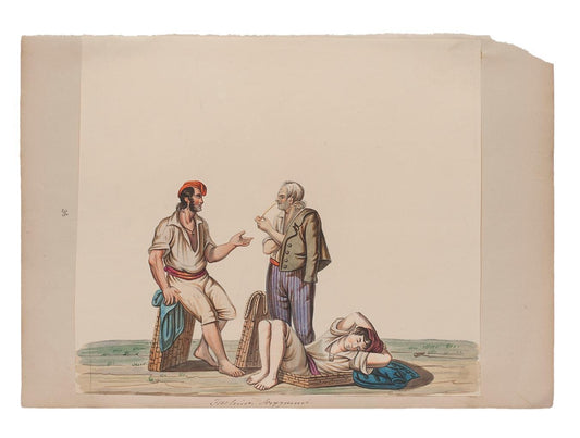 Michela De Vito, Porters, Original Gouache, 19th Century