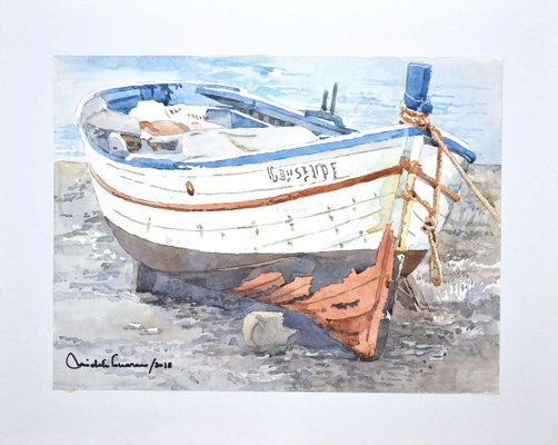 Michele Cascarano, Boat, Watercolor on Cardboard, 2018-ZCI-844446