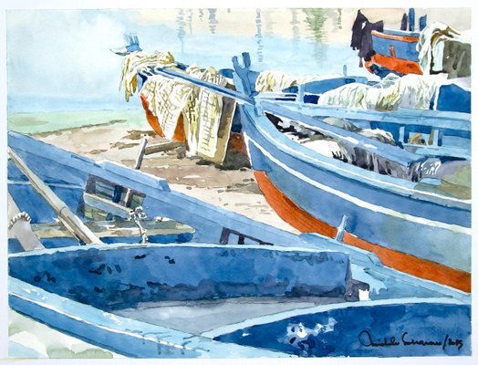 Michele Cascarano, Boats, 2010s, Original Watercolor-ZCI-792536