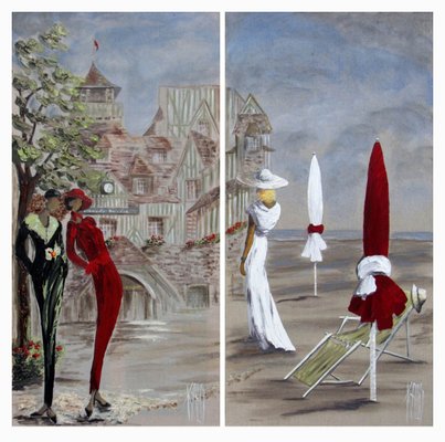 Michèle Kaus, Hotel Normandie Diptych, 2020, Acrylic Paintings, Set of 2-QNR-1727760