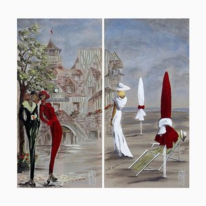 Michèle Kaus, Hotel Normandie Diptych, 2020, Acrylic Paintings, Set of 2-QNR-1727760