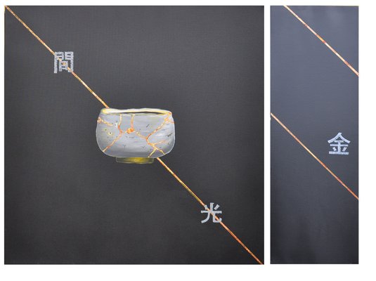 Michèle Magnien (Mileg), Kintsugi Bol Gris Diptych, 2022, Copper & Acrylic on Canvas-QNR-1408627