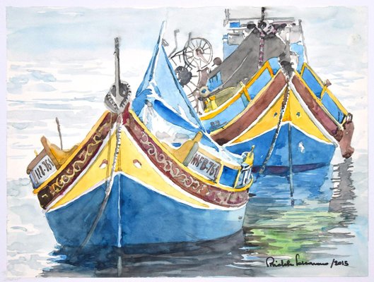 Michele Scarano, Boat, 2010s, Original Watercolor-ZCI-792542