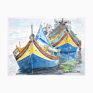 Michele Scarano, Boat, 2010s, Original Watercolor-ZCI-792542