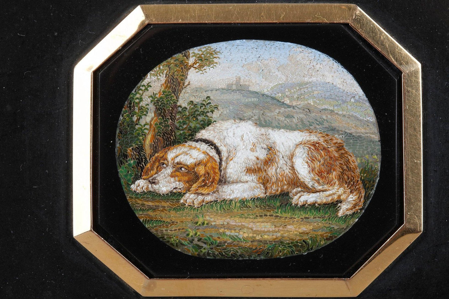 Micromosaic and Gold Paperweight in the style of G. Barberi. Early 19th Century