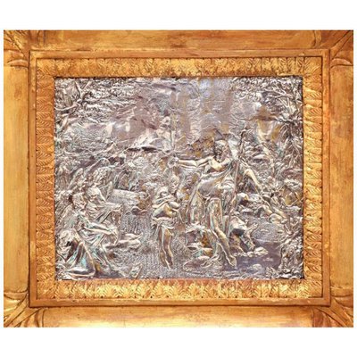 Mid-17th Century Baptism Scene Silver Bas-Relief with Gilded Frame-ZCI-751772