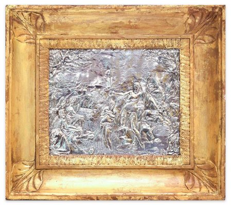 Mid-17th Century Baptism Scene Silver Bas-Relief with Gilded Frame-ZCI-751772