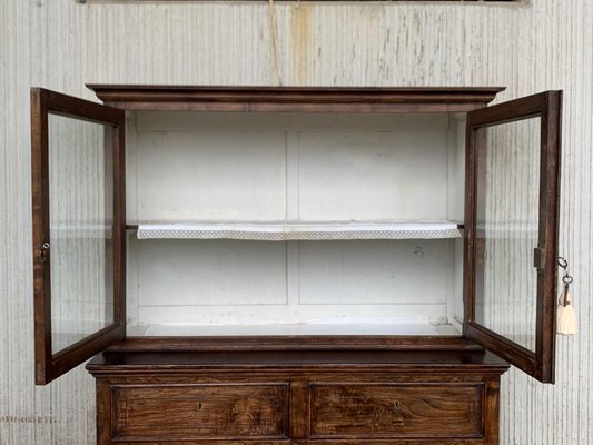 Mid 19th-Century 2-Part Step Back Walnut Pie Safe Cupboard with Glass Doors-PSK-1002604