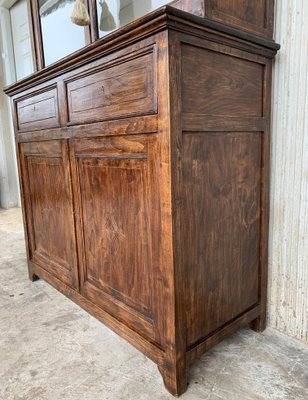 Mid 19th-Century 2-Part Step Back Walnut Pie Safe Cupboard with Glass Doors-PSK-1002604