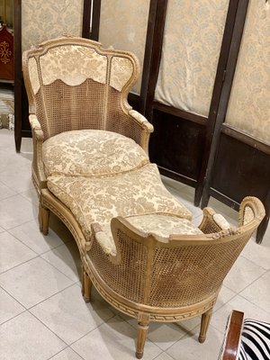 Mid-19th Century Chaise Lounge Living Room Set in Vienna Straw, France, Set of 3-PYA-982851