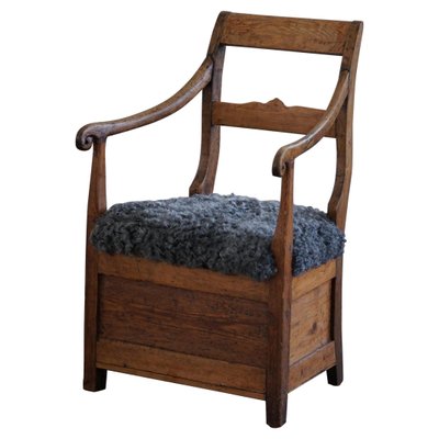 Mid 19th Century Danish Folk Art Armchair in Oak & Gotland Sheepskin, 1890s-MXF-1703078