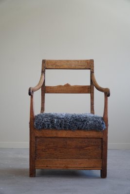 Mid 19th Century Danish Folk Art Armchair in Oak & Gotland Sheepskin, 1890s-MXF-1703078