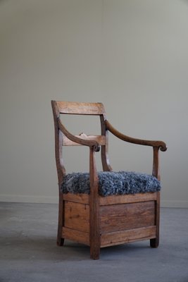 Mid 19th Century Danish Folk Art Armchair in Oak & Gotland Sheepskin, 1890s-MXF-1703078