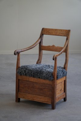 Mid 19th Century Danish Folk Art Armchair in Oak & Gotland Sheepskin, 1890s-MXF-1703078