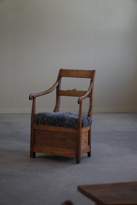 Mid 19th Century Danish Folk Art Armchair in Oak & Gotland Sheepskin, 1890s-MXF-1703078