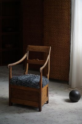 Mid 19th Century Danish Folk Art Armchair in Oak & Gotland Sheepskin, 1890s-MXF-1703078