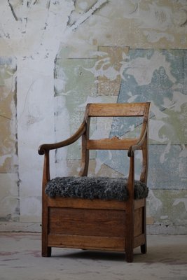 Mid 19th Century Danish Folk Art Armchair in Oak & Gotland Sheepskin, 1890s-MXF-1703078