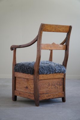 Mid 19th Century Danish Folk Art Armchair in Oak & Gotland Sheepskin, 1890s-MXF-1703078