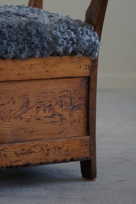 Mid 19th Century Danish Folk Art Armchair in Oak & Gotland Sheepskin, 1890s-MXF-1703078