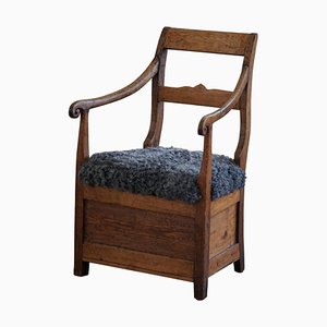 Mid 19th Century Danish Folk Art Armchair in Oak & Gotland Sheepskin, 1890s-MXF-1703078