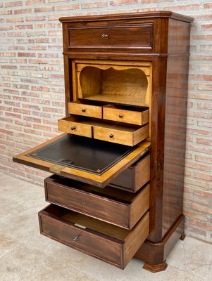 Mid-19th Century French Louis Philippe Carved Walnut Secretary Cabinet, 1890s-NOU-1438740