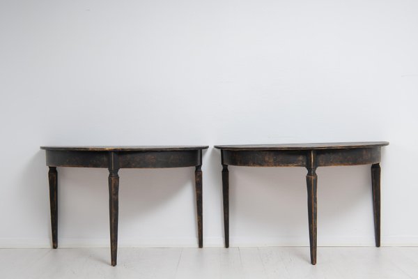 Mid 19th Century Northern Swedish Black Demi-Lune Tables, Set of 2-MJF-1225962