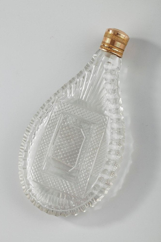 Mid-19th Century Perfume Flask in Cut Crystal with Gold Stopper