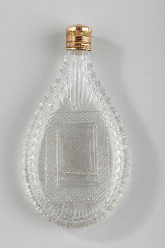 Mid-19th Century Perfume Flask in Cut Crystal with Gold Stopper