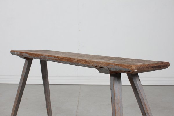 Mid 19th Century Swedish Bench in Pine with Fragments of Grey Paint-QQ-1725526