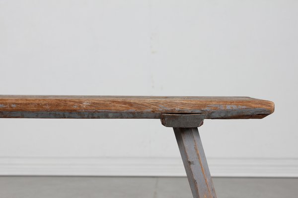 Mid 19th Century Swedish Bench in Pine with Fragments of Grey Paint-QQ-1725526