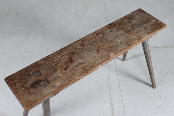 Mid 19th Century Swedish Bench in Pine with Fragments of Grey Paint-QQ-1725526