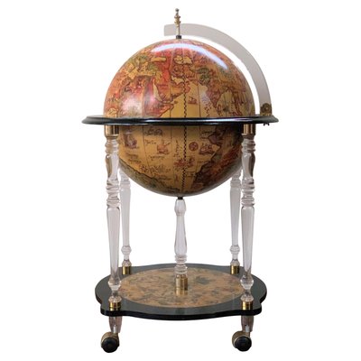 Mid-20th Century Acrylic Glass and Ebonized Globe Cocktail Cabinet-PSK-1002859