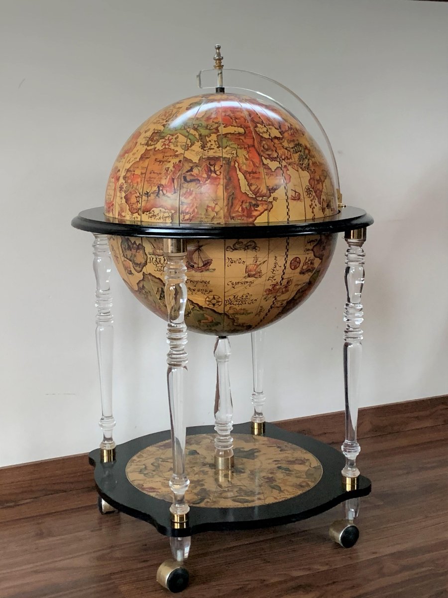 Mid-20th Century Acrylic Glass and Ebonized Globe Cocktail Cabinet