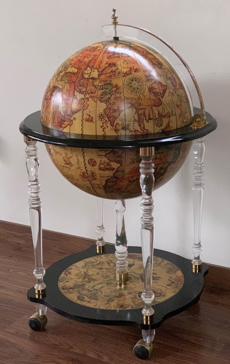 Mid-20th Century Acrylic Glass and Ebonized Globe Cocktail Cabinet