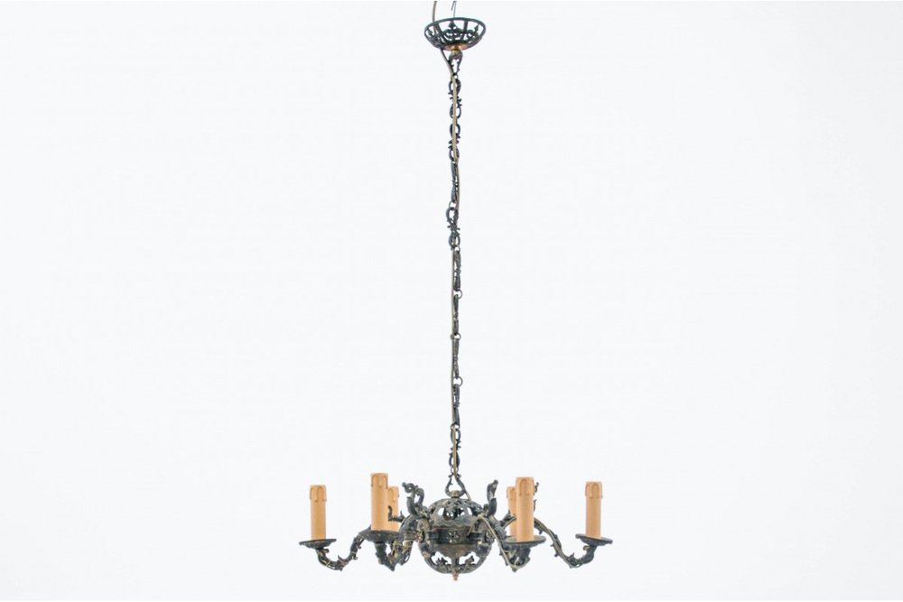 Mid-20th Century Brass Chandelier, France, 1940s