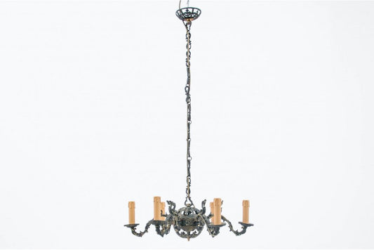 Mid-20th Century Brass Chandelier, France, 1940s