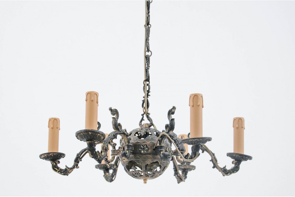 Mid-20th Century Brass Chandelier, France, 1940s