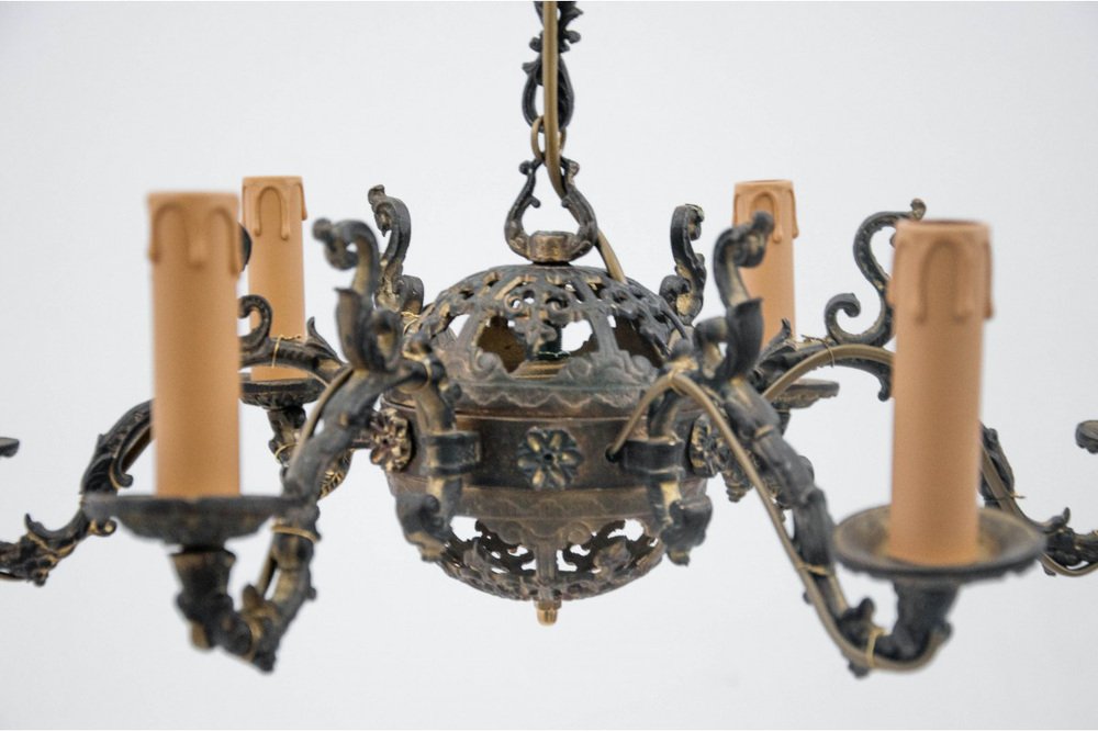 Mid-20th Century Brass Chandelier, France, 1940s