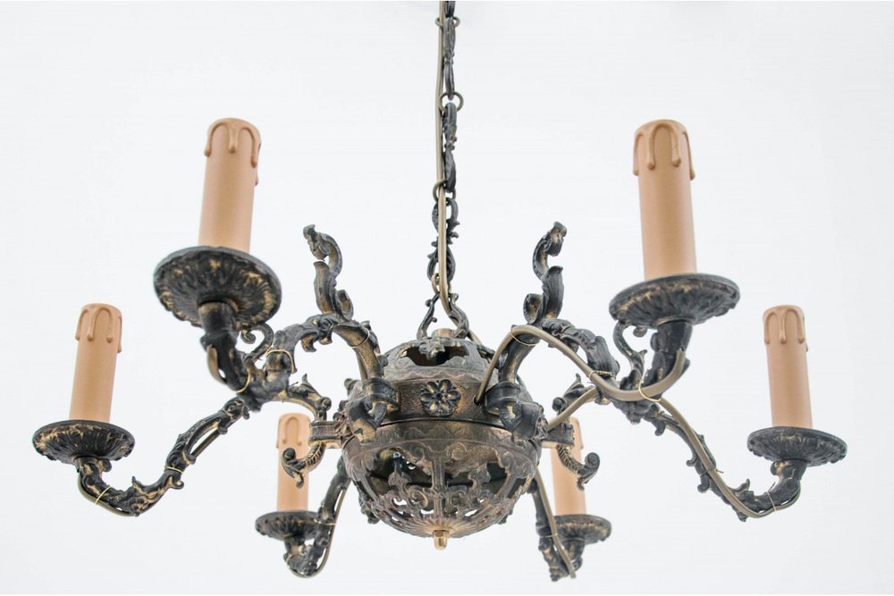 Mid-20th Century Brass Chandelier, France, 1940s