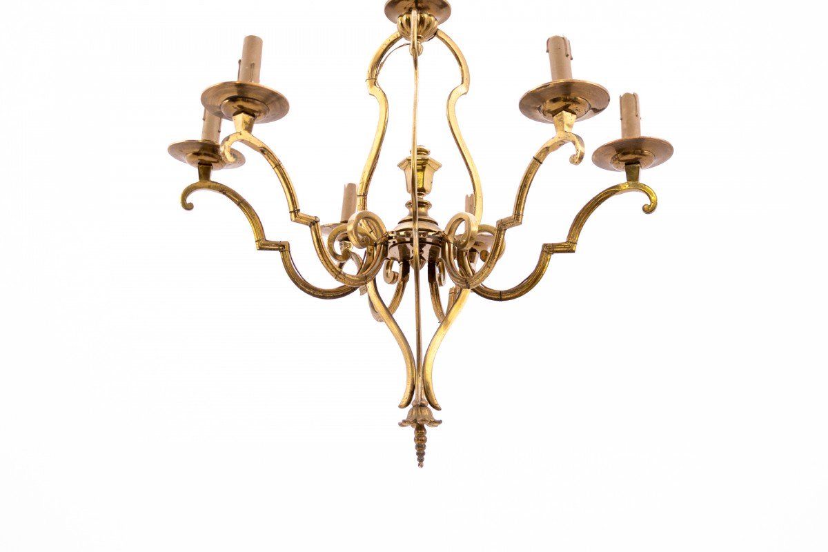 Mid-20th Century Brass Chandelier, France, 1950s