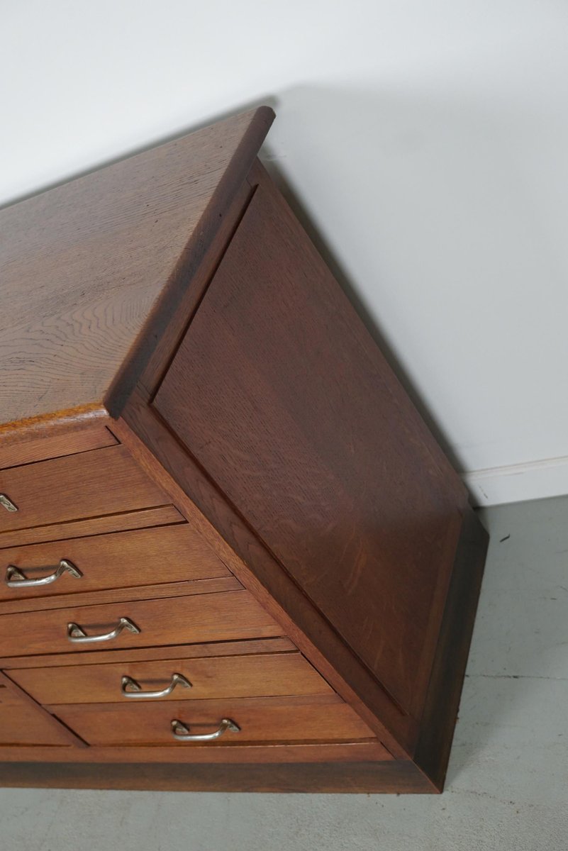 Mid-20th Century Dutch Industrial Oak Apothecary Cabinet