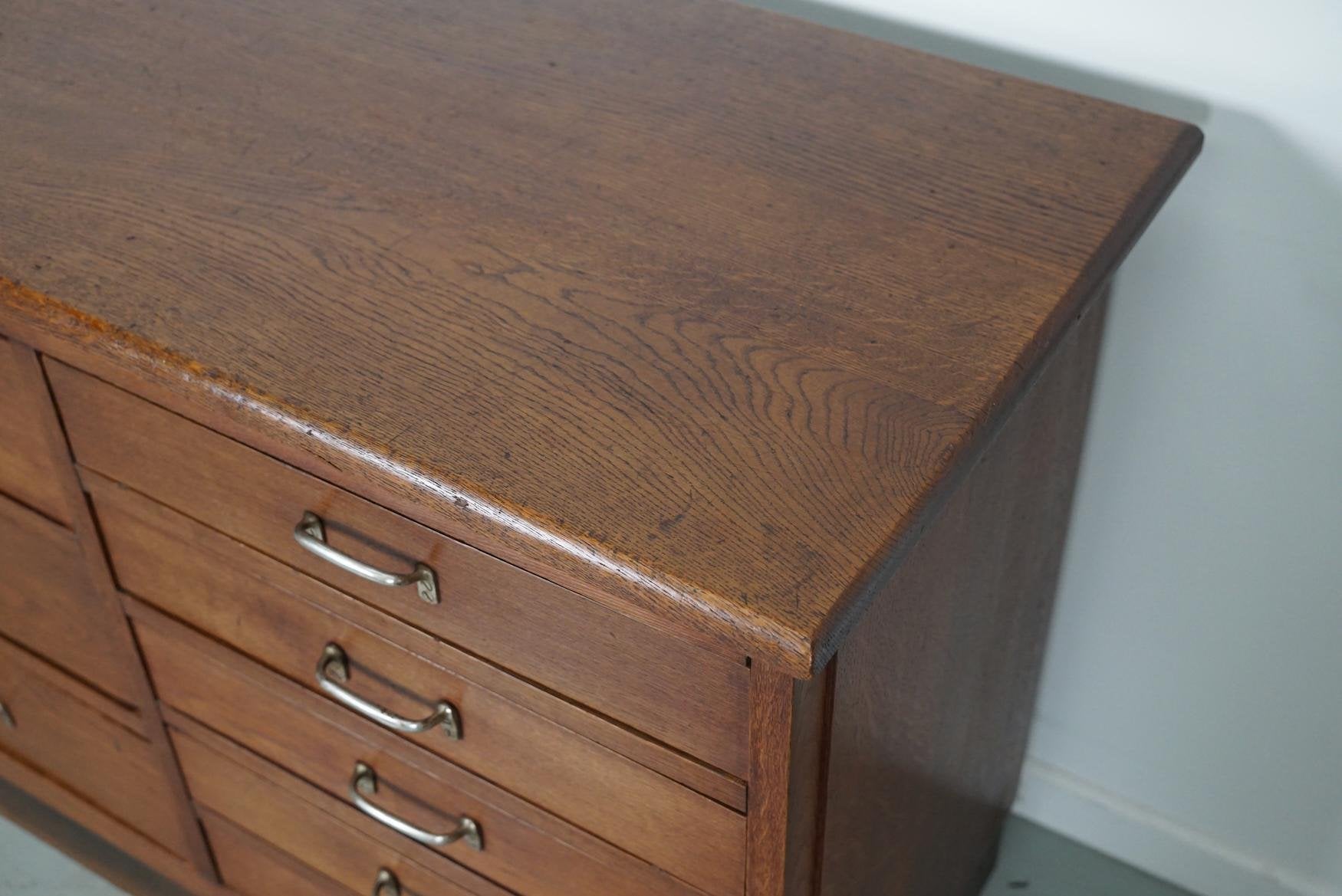 Mid-20th Century Dutch Industrial Oak Apothecary Cabinet