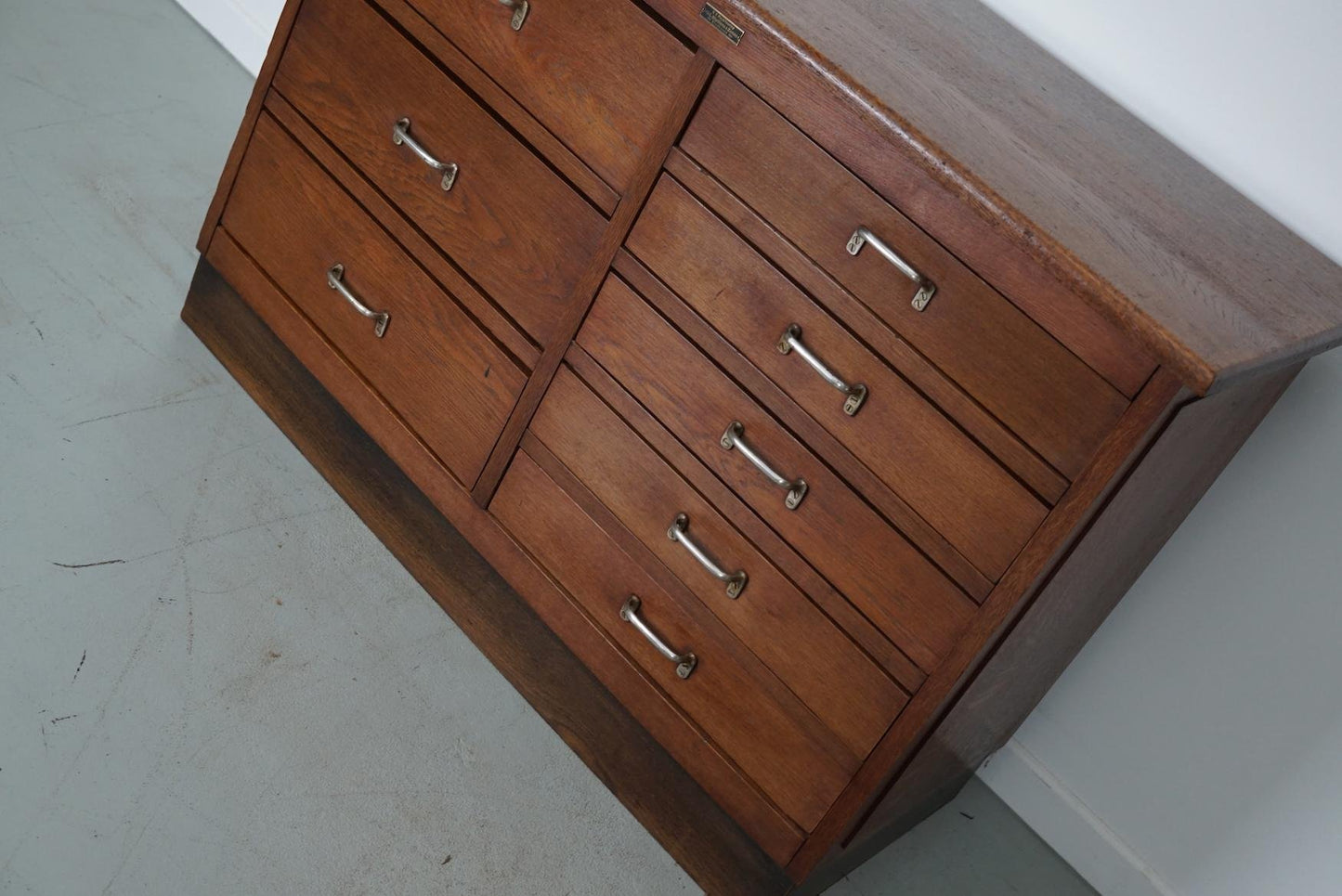 Mid-20th Century Dutch Industrial Oak Apothecary Cabinet